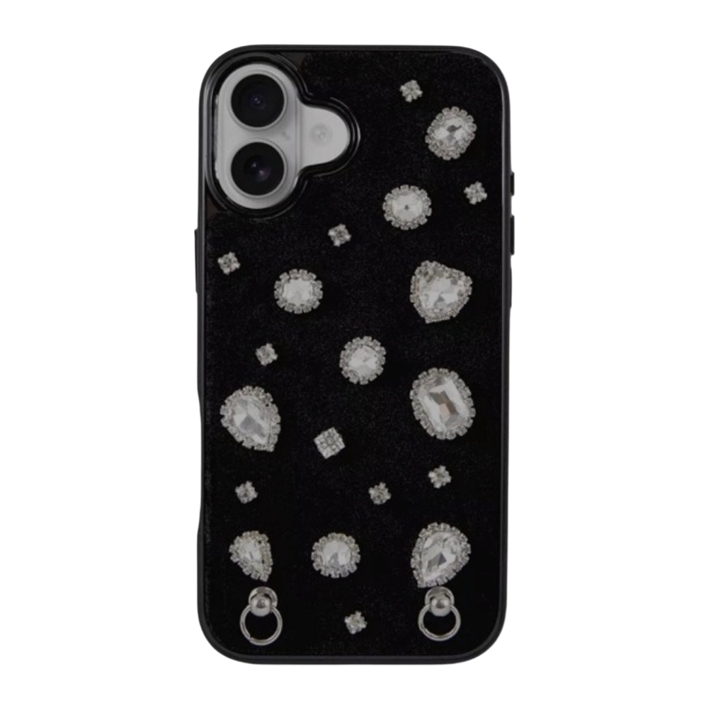 iPhone 16 Luxury Black & Silver Crystal Phone Case